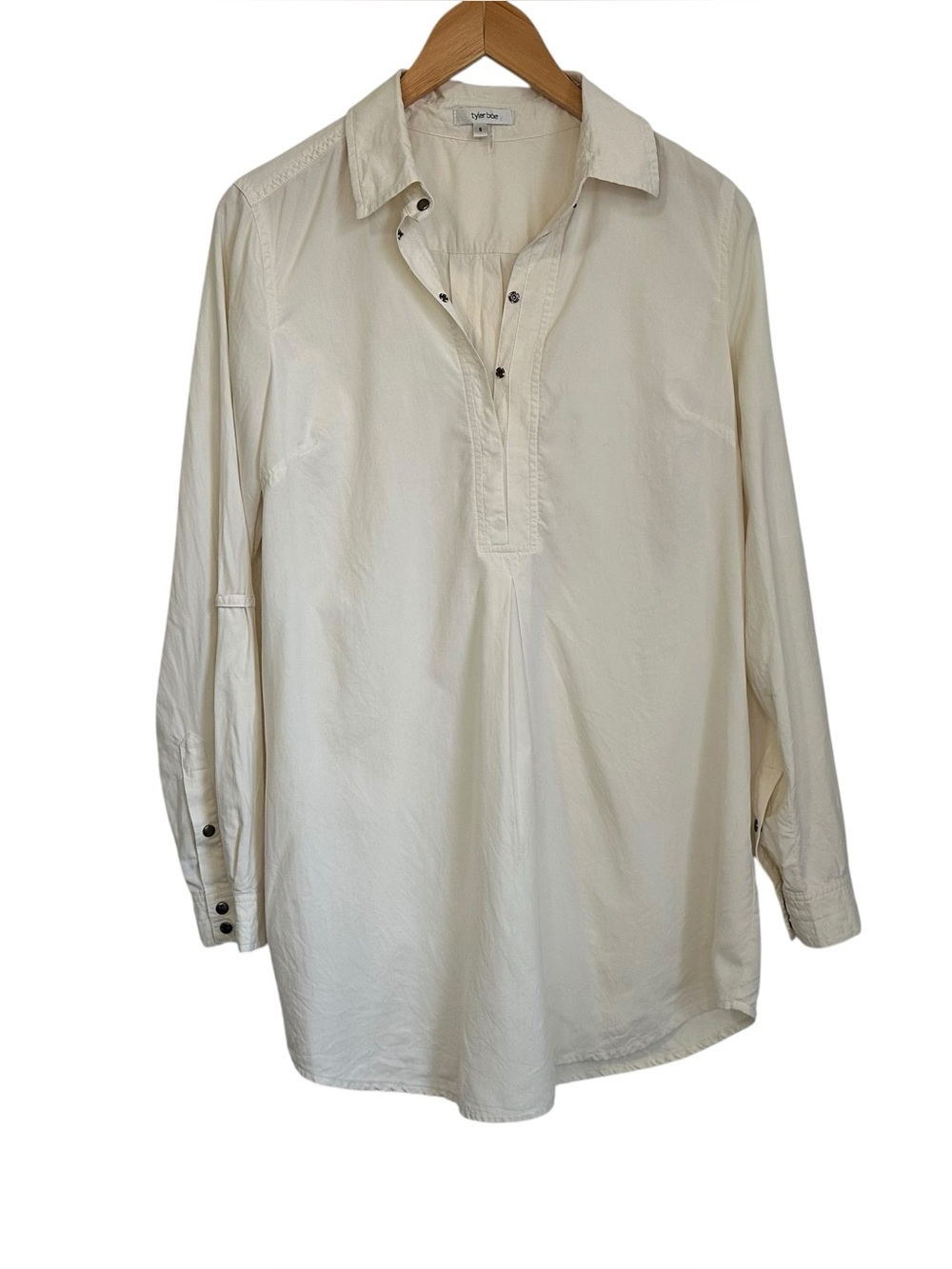 Tyler Boe Womens Silk Long Sleeve Tunic Top Sz Small Cream Popover